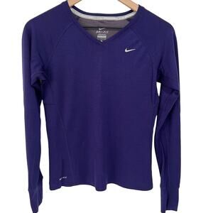Nike Running Dri Fit Purple Long Sleeve Shirt Wool Blend Size Small